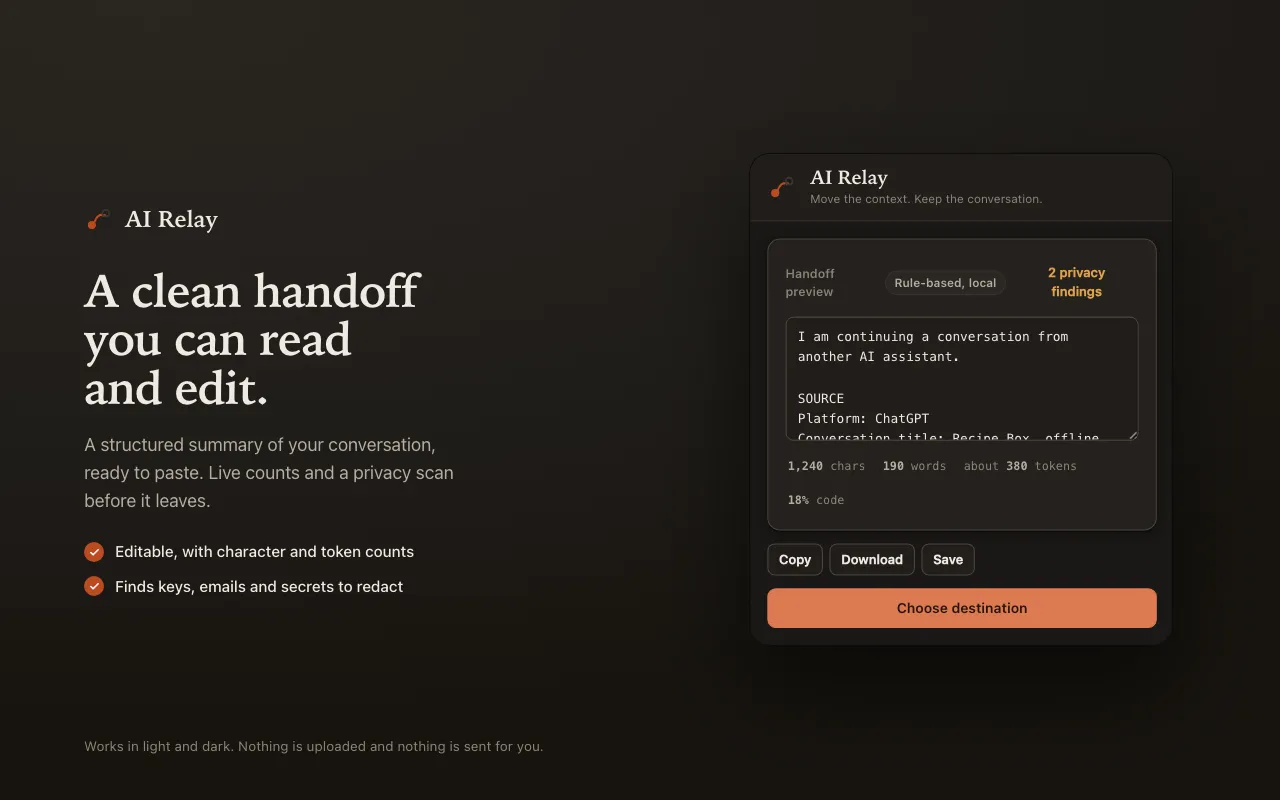 AI-Relay generated handoff summary ready to paste